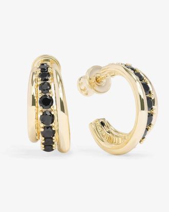 Melinda Maria Womens Oh She Fancy Smooth And Diamond Hoops Earrings In Gold