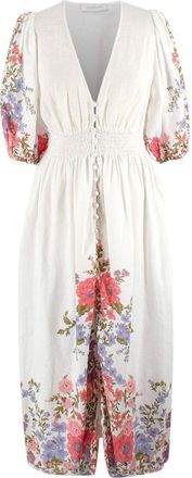 Zimmermann Zimmerman White Poppy Floral-Print Linen Dress Size M