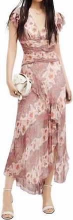 AllSaints Brea Floral Print Cascade Maxi Dress In Clay Pink