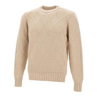 FILIPPO DE LAURENTIIS Extrafijne Merino Wollen Trui - Heren - Ronde hals truien - Beige - M - Wol - Truien & Vesten