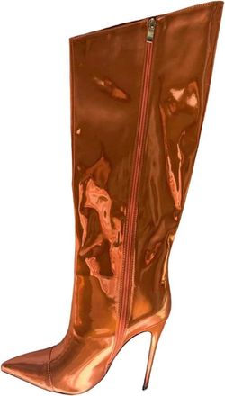 Generic Women High Heel Patent Leather Knee-High Boots Pointed Toe Reflective Design Boots