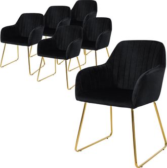 ML Design Ml-design - 6x Sillas De Comedor Negro Ergon&oacute;micas Asiento Tapizado Aspecto De Terciopelo Con Respaldo Y Reposabrazos Patas De Metal Sill&oacute;n Moderno Pa