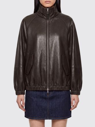 Brunello Cucinelli Relaxed Fit Lambskin Leather Bomber Jacket with High Neck