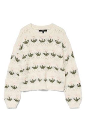 Vero Moda Delle Embroidered Pointelle Sweater in Birch Detail W Pink at Nordstrom Rack, Size X-Large