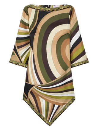 Pucci Iride-print silk dress - women - Silk - 40 - Green