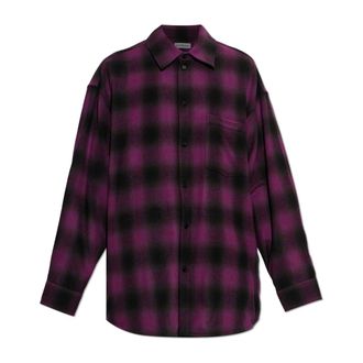Balenciaga Wolfe shirt met ruitpatroon - Heren - Overhemden - Paars - Maat: L Wol