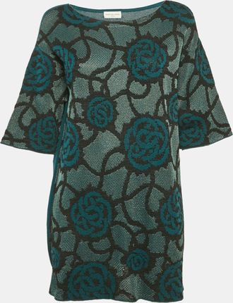 Dries Van Noten Teal Green Floral Intarsia Lurex Knit Top