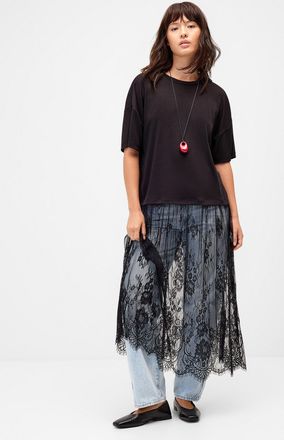 Only Womens Long lace insert T-shirt