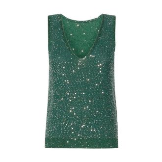 Max Mara Top de punto sin mangas con cuello en V y lentejuelas - Tops - Mujer - Verde - S
