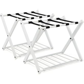 Costway Costway Set De 2 Soportes Para Maletas Plegable Estante Bastidor Para Equipaje De Metal Con 4 Correas Para Hogar Hotel (blanco)
