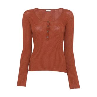 Roberto Collina Long Sleeve Tops, female, Orange, Size: S Ribbed Cotton Sweater