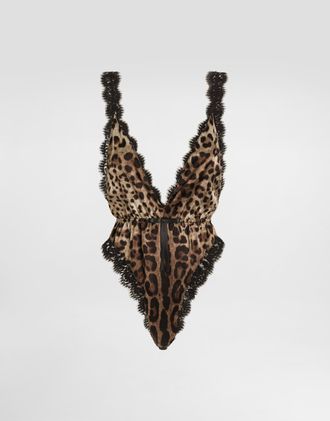 Dolce & Gabbana Leo-print Satin Bodysuit - Woman Underwear Animal Print 2