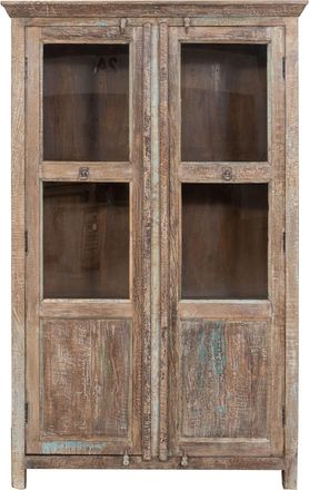 Biscottini International Vitrina De Madera Maciza Reciclada Con Acabado Envejecido