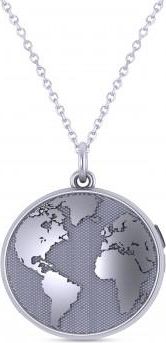Allurez Earths Geography Charm Locket Pendant Necklace 14K White Gold