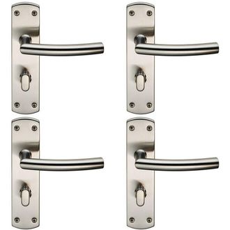 Loops 4x Arched Lever on Bathroom Backplate Door Handle Thumbturn Lock Satin Steel in Metallics