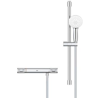 GROHE Grohtherm 1000 Performance Doucheset - thermostatische douchekraan - met tempesta glijstangset - ronde handdouche - 2 straalsoorten - gladde douchesla