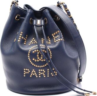 Chanel Deauville Leather Shoulder Bag Navy