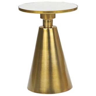 Beliani Beliani - Mesa Auxiliar Redonda De Estilo Moderno Con Tapa De Piedra Y Base De Metal En Color Dorado Y Blanco Andres