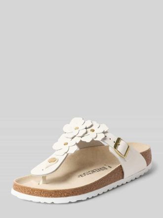 Birkenstock Zehentrenner aus Leder mit floralen Applikationen Modell GIZEH in Weiss, Gr&ouml;&szlig;e 39