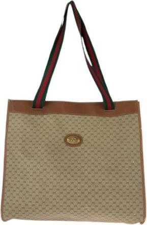 Gucci Pre-owned GG Supreme Canvas Leather 2way Tote Bag - Dames - Vintage Shopper - Bruin - ONE Size - Leer - Vintage
