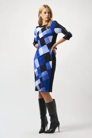 Joseph Ribkoff Womens Matte Jersey Straight Dress In Blue, White, & Black