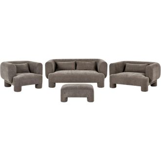 Beliani Set da salotto Divano a 3 posti Divanetto Poltrona Pouf Tessuto Marrone Hogbo