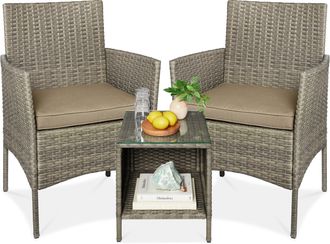 Best Choice Products 3-Piece Outdoor Wicker Conversation Patio Bistro Set, w/ 2 Chairs, Table