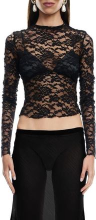Lioness Hamptons Floral Lace Long Sleeve Top in Noir at Nordstrom, Size X-Small