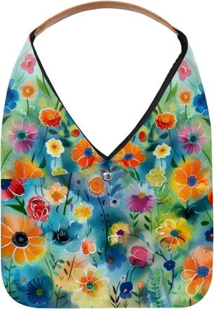 Generic Colorful Floral Painting Reusable Lightweight Grocery Bags - Foldable Into Compact Pouch, Washable & Sturdy, Multipurpose for Shopping and Travel