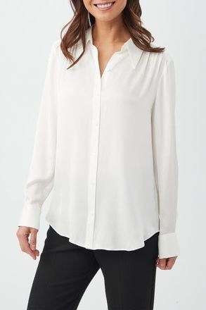 Trina Turk Cassavetes Silk Blend Button Up Top in Whitewash at Nordstrom, Size Xx-Large