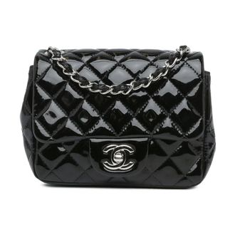 Chanel Pre-owned Mini Square Classic Patent Single Flap Bag - Dames - Pre-owned - Zwart - Maat: ONE Size Leer