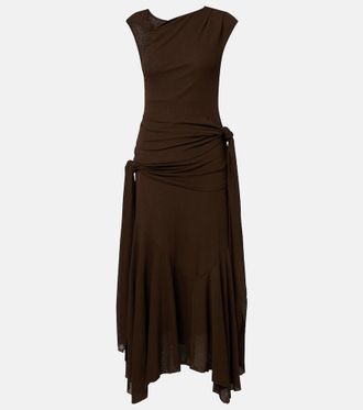 Ganni Vestido midi asim&eacute;trico de malla drapeado