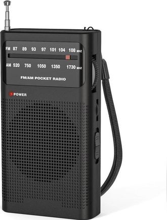 No Brand Radio Port&aacute;til De Transistores Am/fm De Bolsillo, Radio Compacta De Emergencia Con Altavoz, Funciona Con Pilas, Requiere 2 Pilas Aa, Color Negro