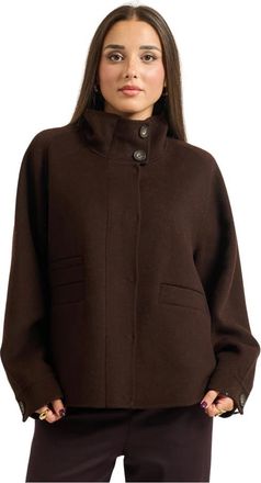 Manila Grace Jassen, Dames, Bruin, M, Wol, Korte wollen jas met hoge kraag