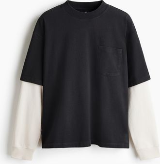 H&M Oversized Baumwollshirt im Lagenlook - Schwarz