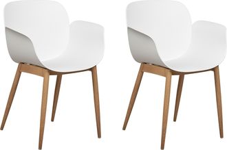 Beliani Conjunto De 2 Sillas Modernas Asientos De Pl&aacute;stico Moldeado Patas De Metal Para Comedor Cocina Blanco Abilene