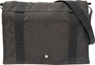 Herm&egrave;s Charcoal Gray Polyamide Polyester Messenger Bag Shoulder Bag (Pre-Owned)