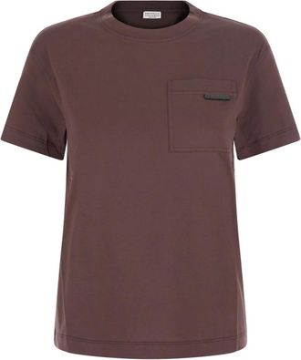 Brunello Cucinelli T-shirt in cotone con taschino Monile - - Tops - Donna - Marrone - M