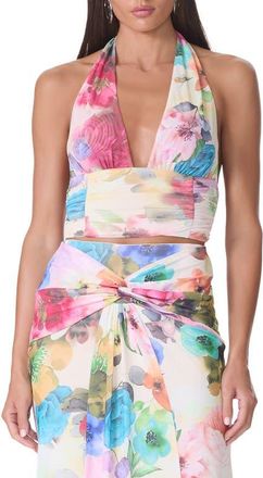 AFRM Gabriella Floral Plunge Halter Top in Watercolor Blossom at Nordstrom, Size X-Large