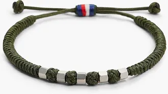 Tommy Hilfiger Mens Adjustable Braided Nylon Bracelet - Green