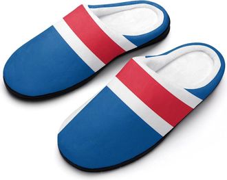 Generic Flag of Iceland Mens Cozy Cotton Slippers with Memory Foam Lightweight Anti-skid House Shoes for Indoor Outdoor