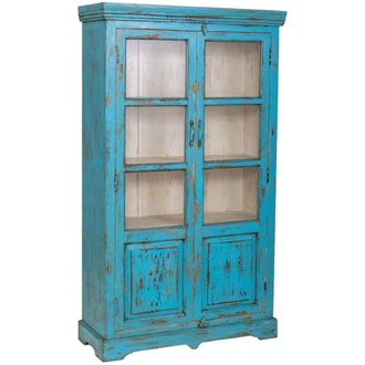 Wanderlust Deco Vitrina de madera artesanal azul 105x40x180h cm