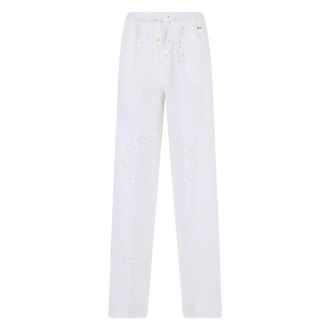 Herno Wide Trousers, female, White, Size: XL Straight Lace Sangallo Pants