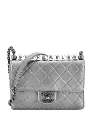 Chanel Chic Pearls Flap Bag Quilted Goatskin with Acrylic Beads Small shoulder bag - Silver