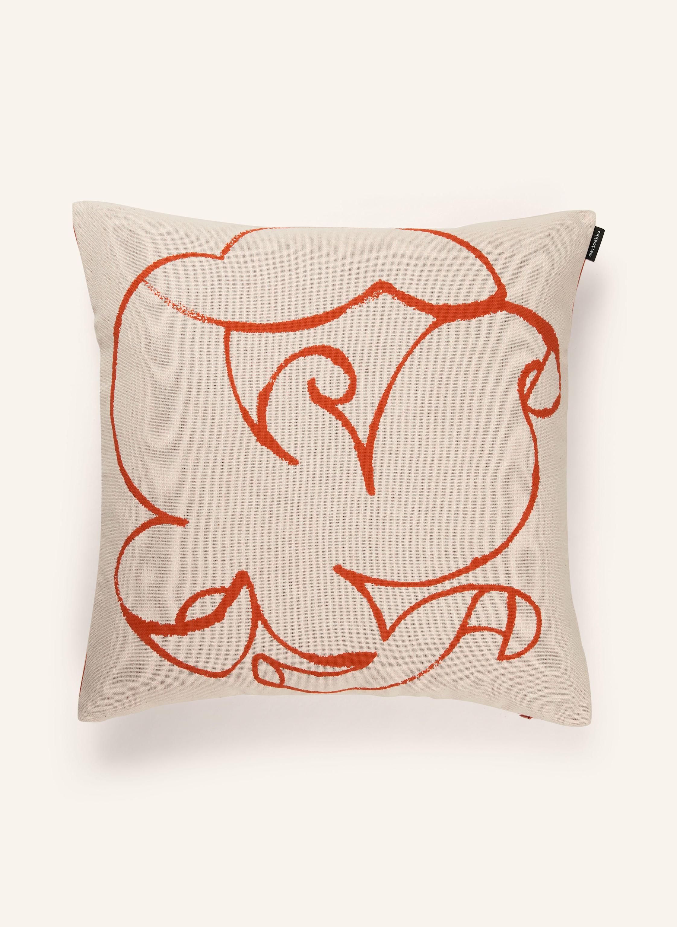 CaliTime Kissenbezug Aus Chenille – Beidseitig Bedruckt Mit Blättern, 45x45 Cm, Farbe: Ecru/Orange