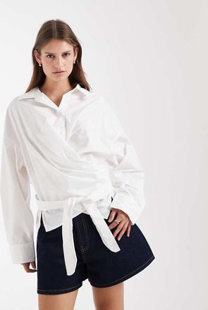 & Other Stories Camicia a portafoglio in misto cotone bianco con arricciatura sul davanti