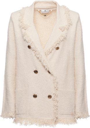 Elisabetta Franchi Beige Fringed Lurex Cotton Blazer