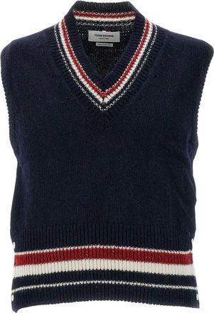 Thom Browne Gilet in Jersey Hector a V - - Knitwear - Uomo - Blu - L