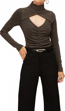 Fifteen Twenty Adina Crossover Turtleneck Top In Gold Metallic
