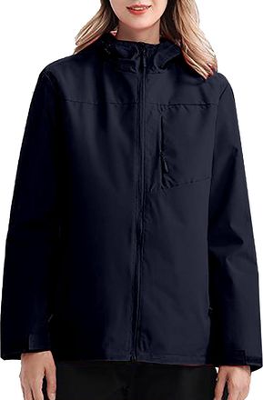 Generic Hooded Soft Shell Jacket Women 3 In 1 Waterproof Jackets Women Lightweight Cycling Windbreaker With Hood Raincoats Cycling Breathable Windbreaker Plai